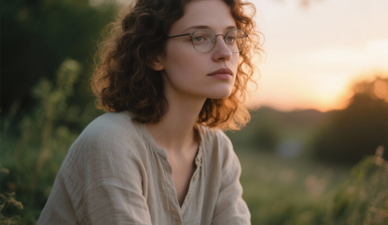 Mujer mirando al horizonte en la naturaleza